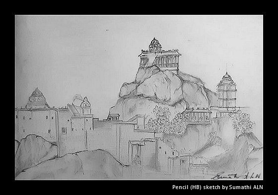 Malaikottai, Trichy - Sketch by Sumathi ALN